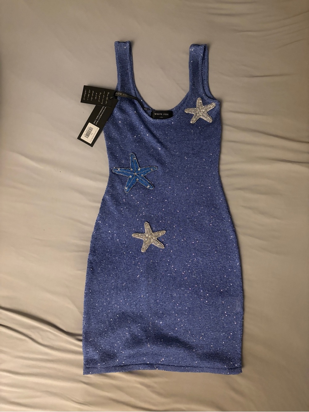 BNWT White Fox Gen Z Love Sequin Knit Mini Dress Blue